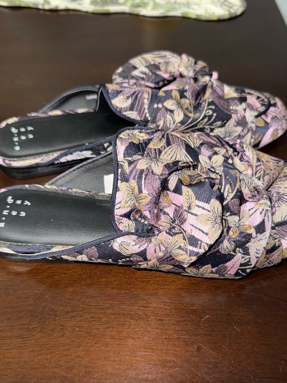 A New Day Floral Knotted Mule - Black with Pink & Gold Floral